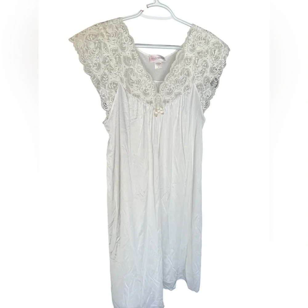 Vintage grannycore coquette ivory bow lace chemise slip dress lingerie nightie - Picture 2 of 13
